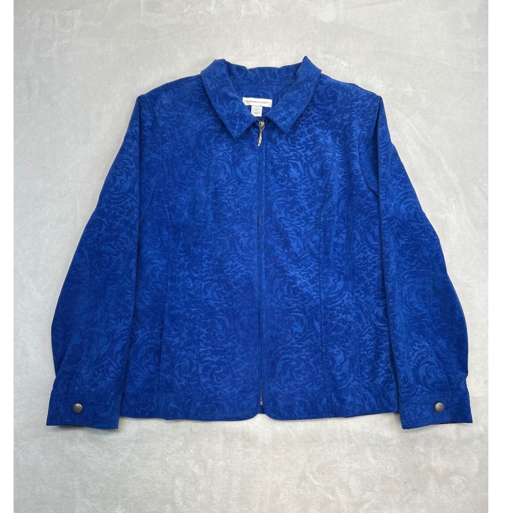 Christopher & Banks Jacket Women XL Blue Floral Paisley Zip Up Corduroy Texture
